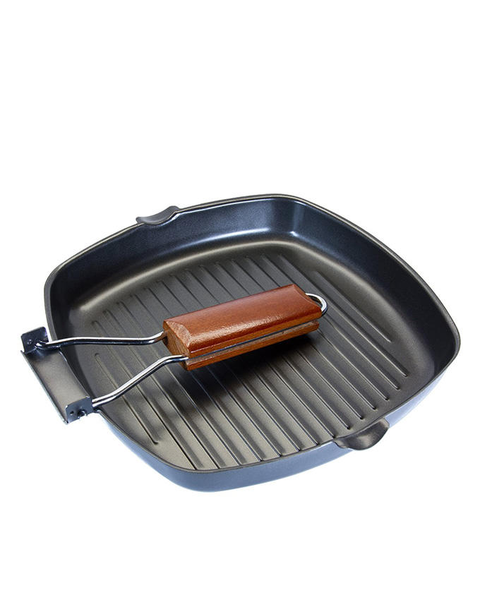 Ingenious Gadgets Medium Heavy-Duty Nonstick Grill Griddle Pan with Wood Handle  Black